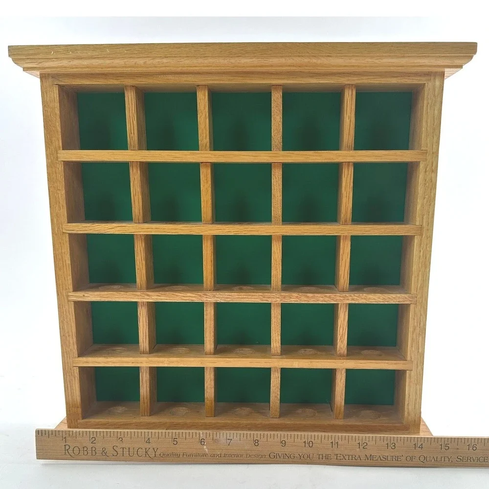 Golf Ball Display Case‎ Oak 25 Slots Balls Brown Wood Holder Rack Green Felt